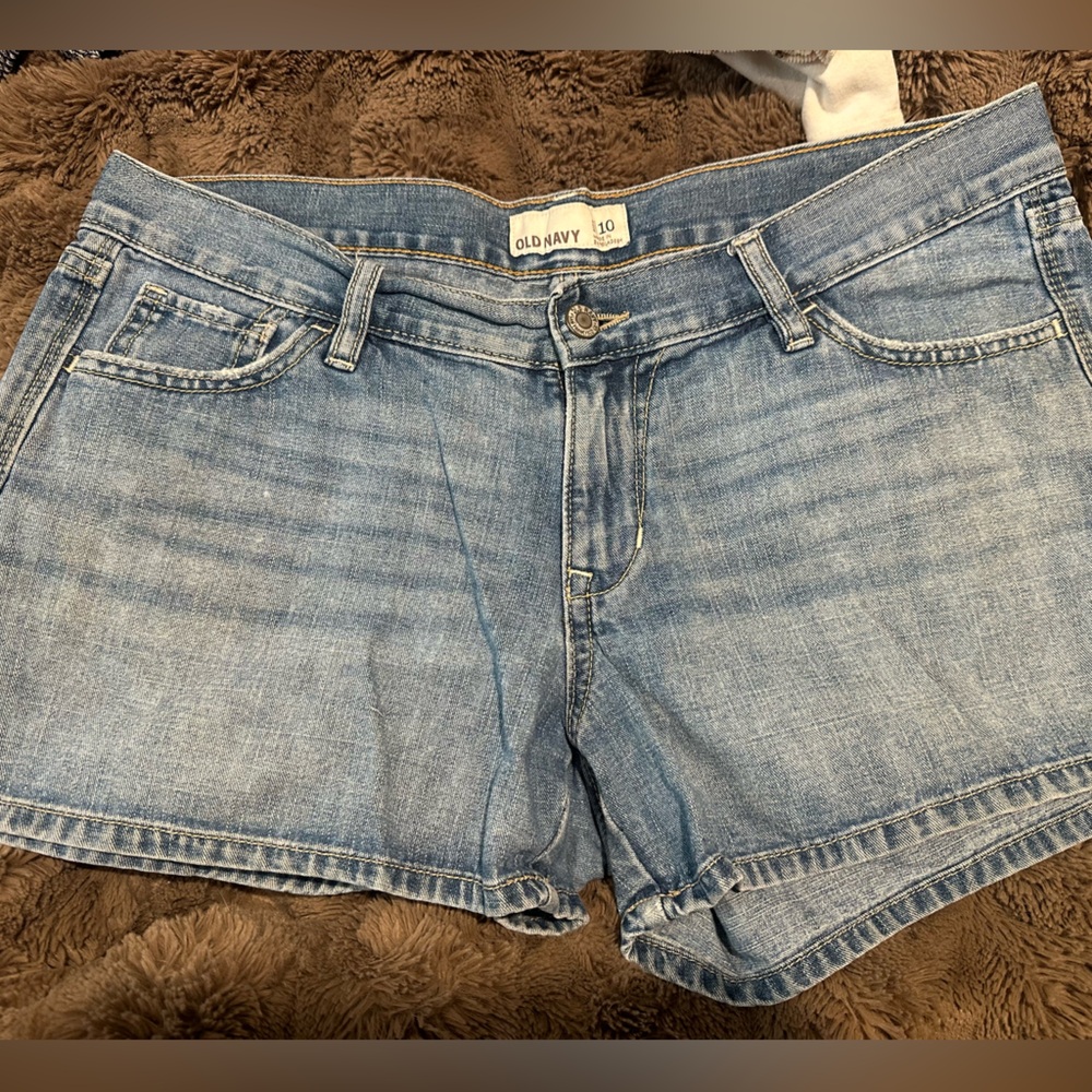 Old Navy Medium Blue Denim Shorts with Gold Stitching
